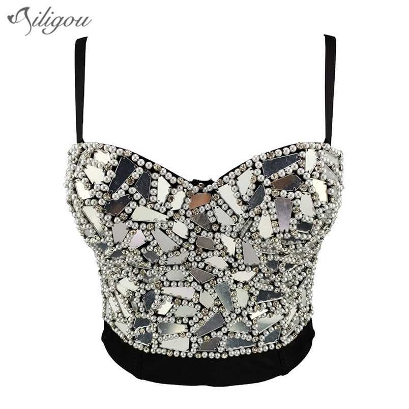 

Ladies Sexy Designer Beaded Mirror White Black Cotton Camisole Top Trendy High Street Short Camis Cropped 210525