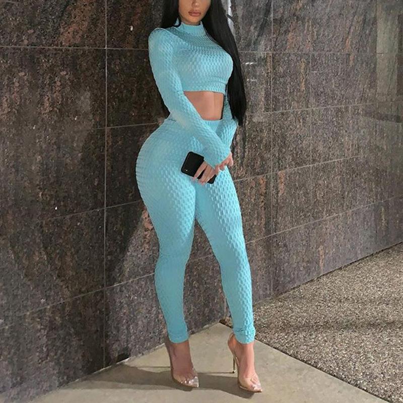 

Two Piece Dress Fitness Sportswear Push Up Sets Women Fashion Casual Workout Skinny Tracksuits Long Sleeve Top And Pants Set 2021, Green