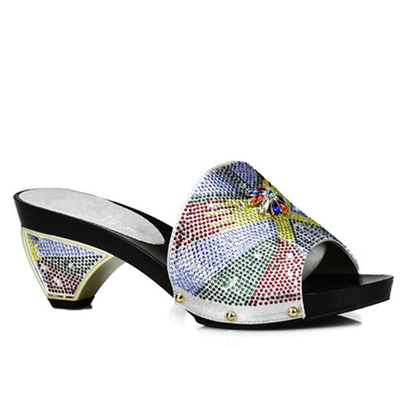 

Dress Shoes Italian Ladies For Parties Rhinestoen Women Wedding High Quality Nigerian Low Heels Lady PU, Black