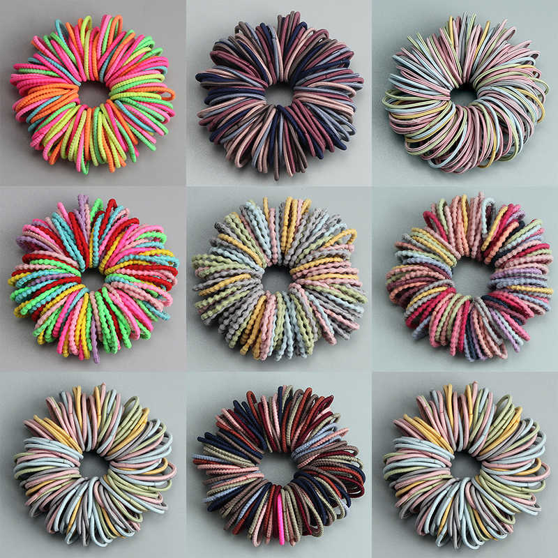 

100PCS Fashion Girls Candy Colors Nylon Elastic s Children Headband Scrunchie Ponytail Rubber Band Hair