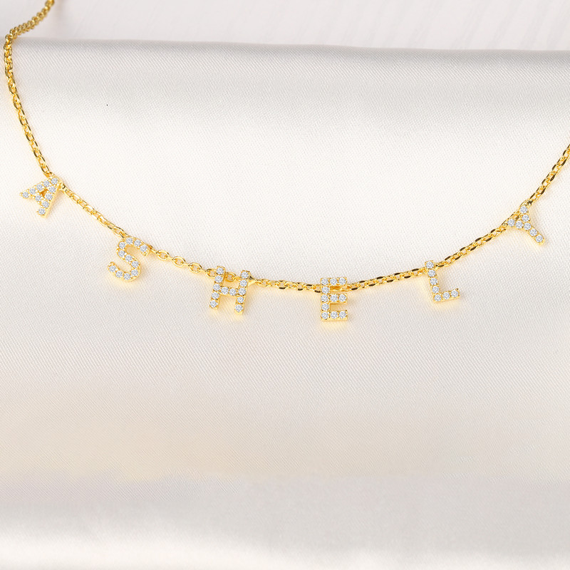 

Personalized Iced Out Letters Zirconia Custom Crystal Name Necklace for Women Commemorat Gift, Silver