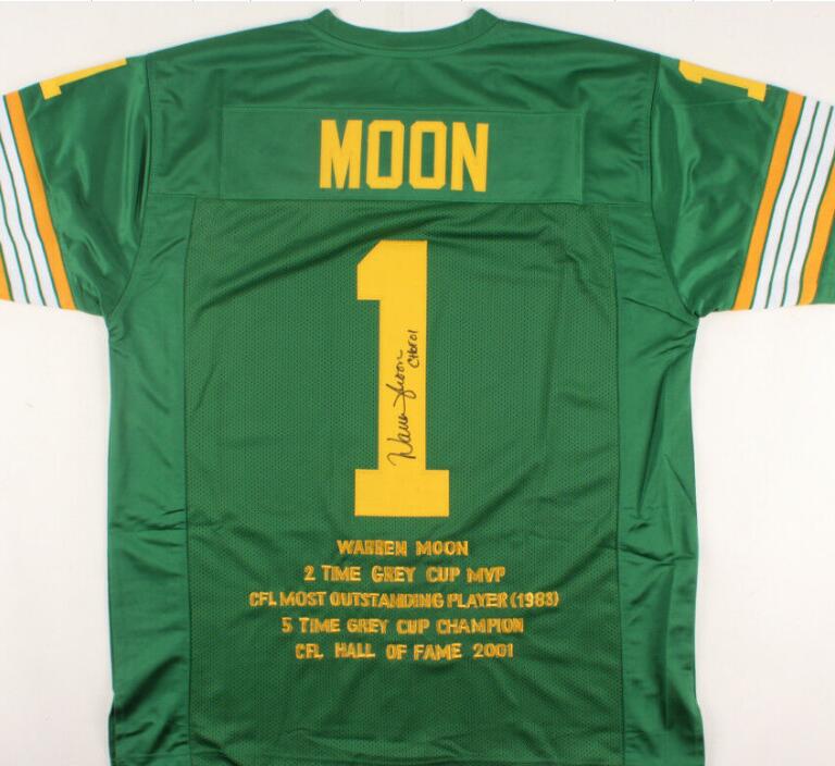 

Warren Moon Signed Autograph signatured Autographed auto Career Highlight Stat jersey shirts, Black