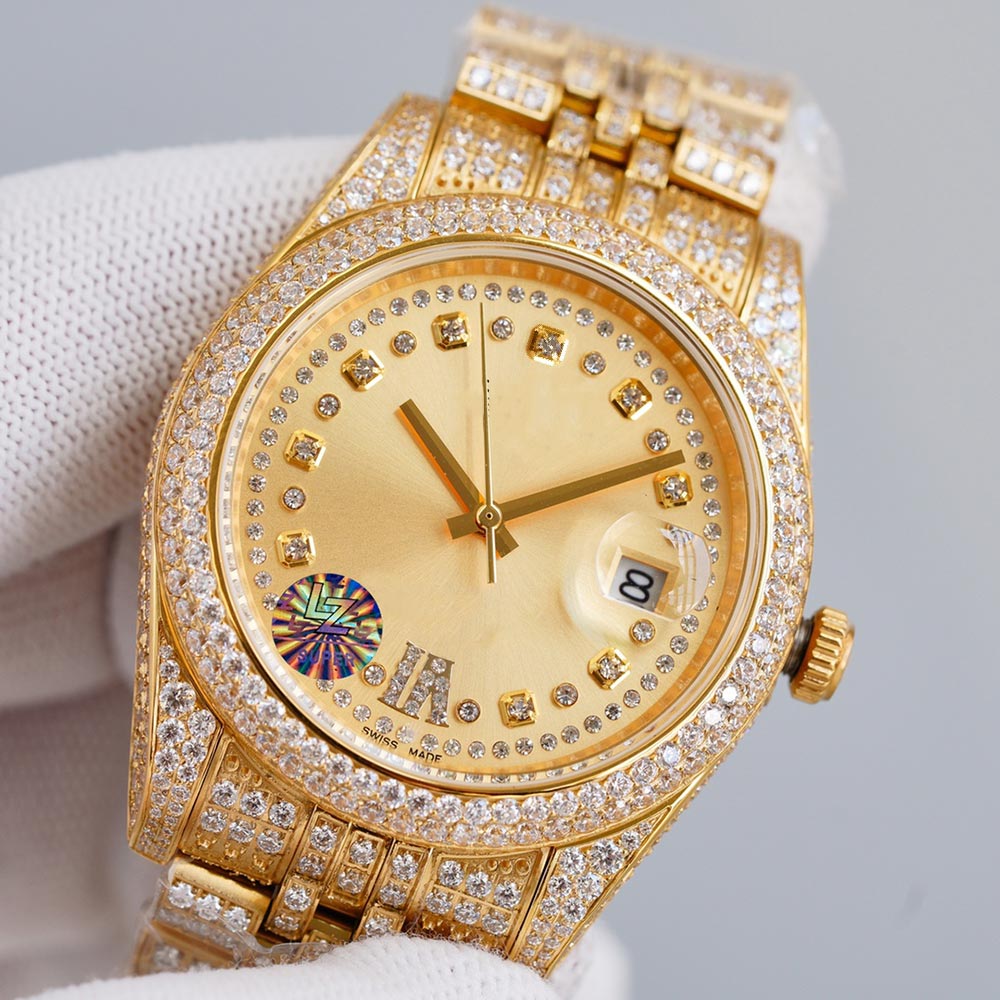 

Full Diamond Mens Watch Automatic Mechanical 41mm Diamonds Bezel Waterproof Sapphire WristWatch Diamond Studded Steel Bracelet Montre De Luxe, Customize