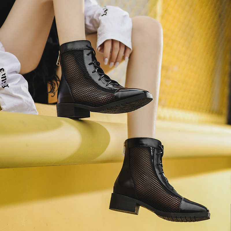

Sandals cool boots women autumn thick heel short women's locomotive lace up Martin 3931-2 ABUK, Black