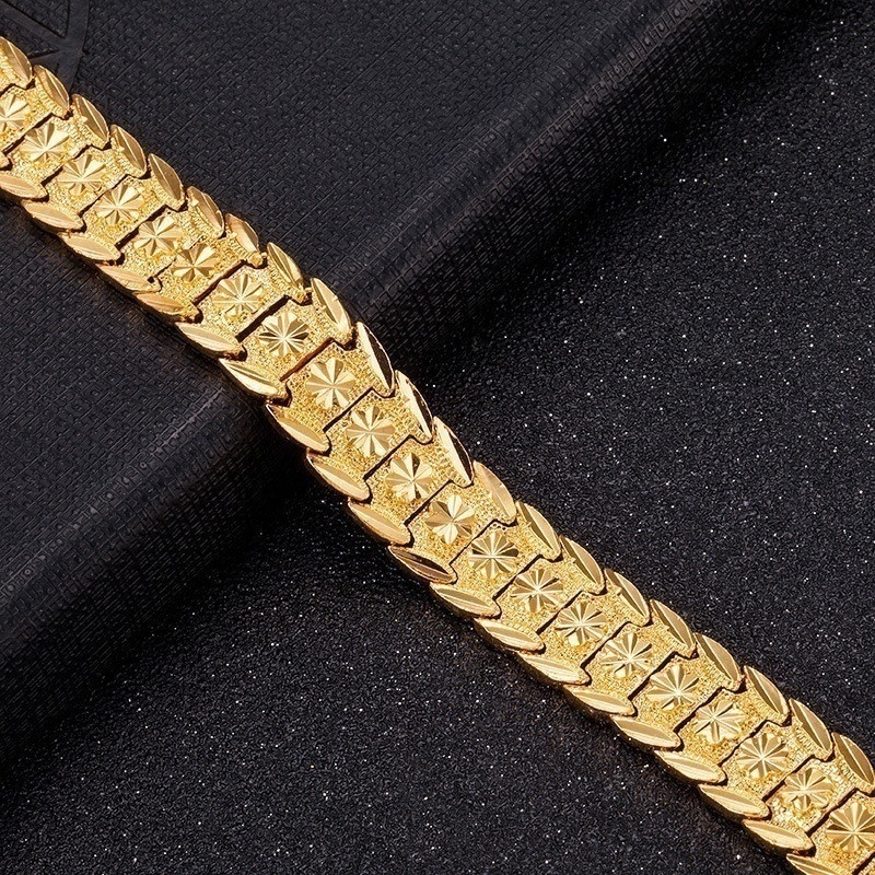 

2020 NEW Big Wide for Mens Jewelry Bracelet Atmosphere Chain Classic Bracelet 24K Gold Plated Chain Mens Gift Bracelet, Black