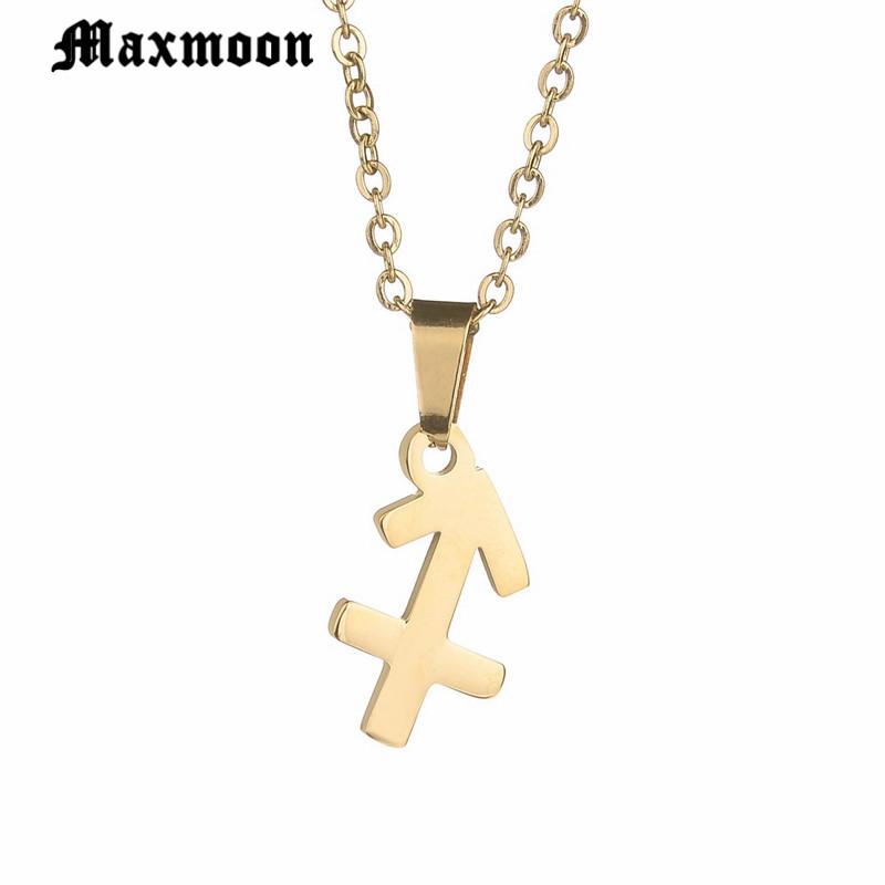 

Pendant Necklaces Maxmoon Top Quality Zodiac Jewelry Sagittarius & Pendants Stainless Steel Necklace For Men Women