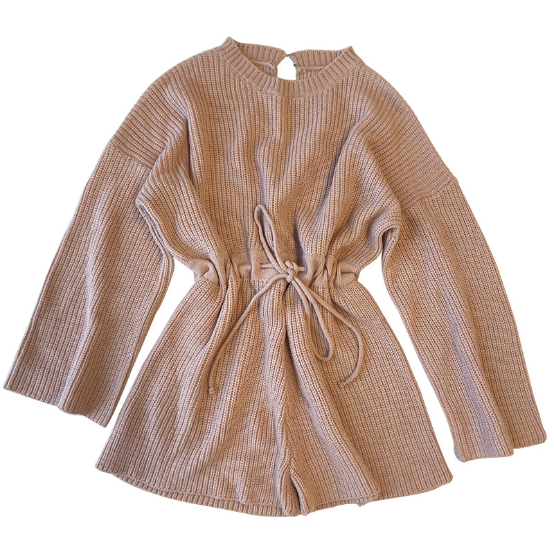 

Women's waist-in one-piece short sweater set in solid color, Pink