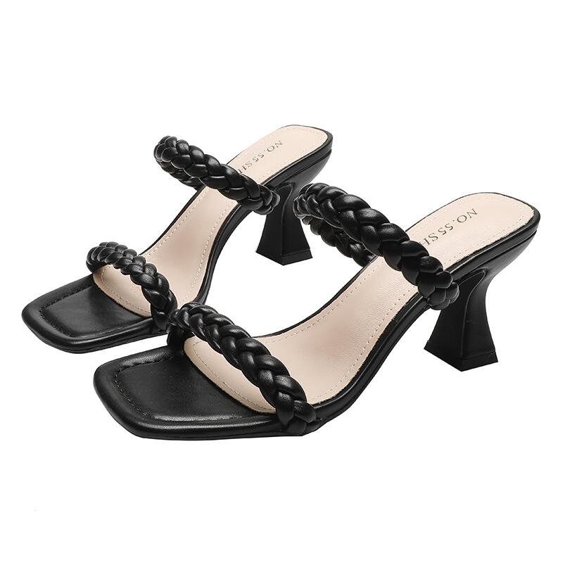

Dress Shoes Ladies Flat Slippers Lido Sandals Sexy Woven Square Mules Wedding High Heels 3 Colors Quality, Bronze
