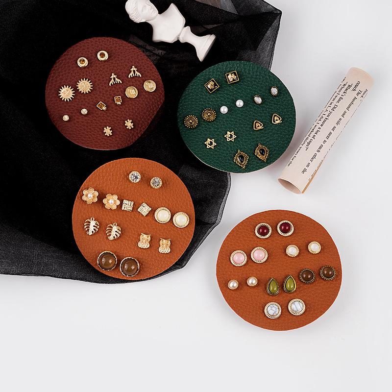

Stud Women's Earrings Set Simple And Exquisite Small Retro Combination Girl Cat Eye Drop Antler Jewelry 2021, Golden;silver