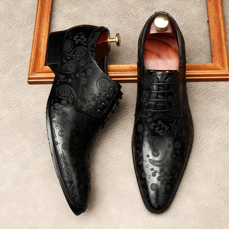 

Pointed Toe Mens Black Dress Shoes Genuine Leather Wedding Business Shoes Lace Up Men Formal Italian Design Party Oxford Shoe