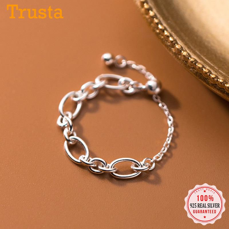 

Cluster Rings TrustDavis Real 925 Sterling Silver Fashion Sweet Elliptical Chain Ring Sizable For Women Wedding Party Fine S925 Jewelry DA21, Golden;silver