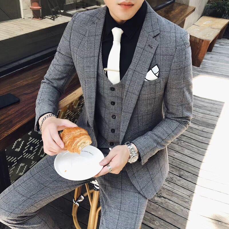 

Men's Suits & Blazers ( Jacket + Pants ) Blazer With Boutique Fashion Plaid Mens Slim Casual Business Suit 2 Pcs Set Groom Wedding Dress Tux, White;black
