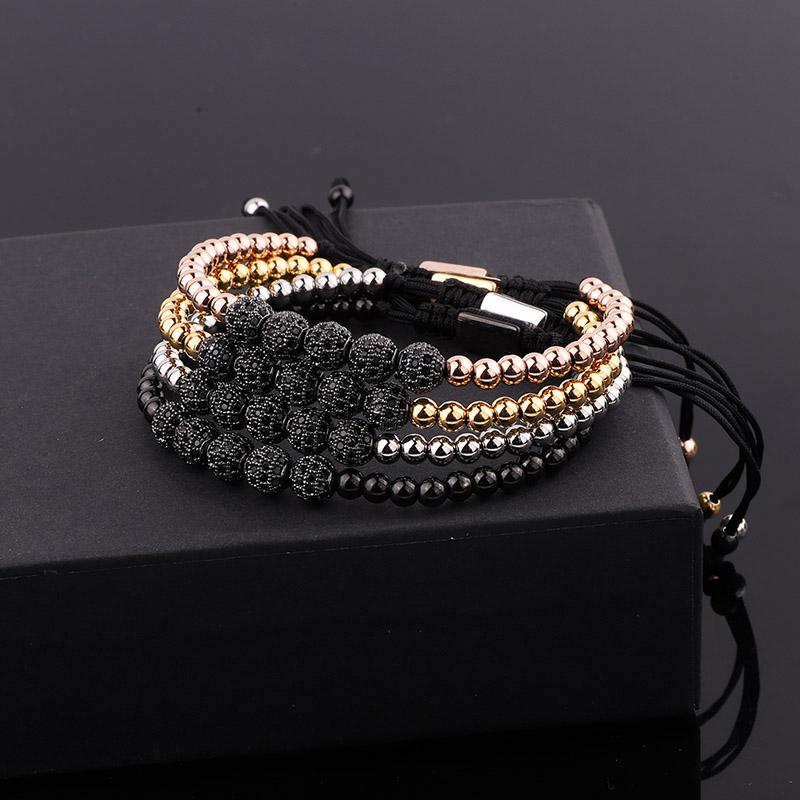 

Beaded, Strands Men Jewelry Bracelet Stainless Steel Beaded Five 6mm CZ Pave Ball Charm Macrame Adjustable Women
