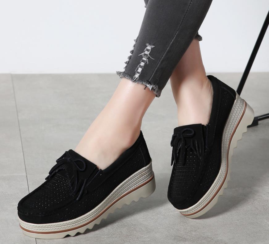 

Autumn Spring Moccasins Women boots Flats Fashion Flat Platform Shoes Women's Loafers Ladies Slip on size 35--42, Black