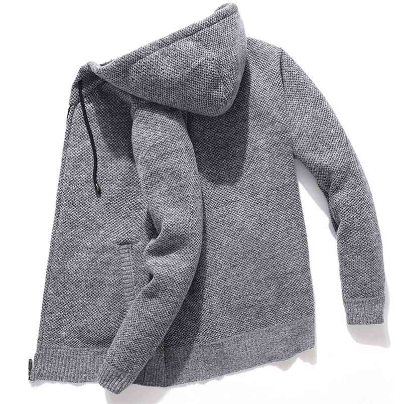 Hooded Knitted Man Sweater Fleece Cardigan Oversized Men's Sweater Winter Casual Solid Hoodies Sweater Homme Knitted Men Coats 210809