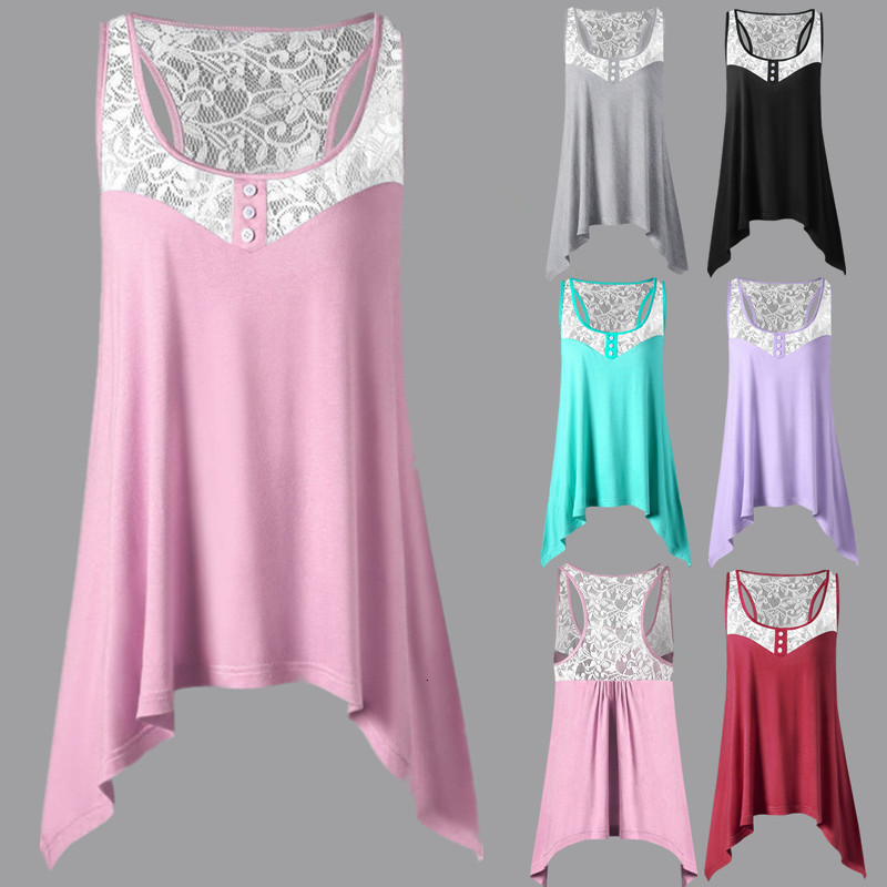 

Solid Women's Lace Button Loose Sleeveless T-shirt, White