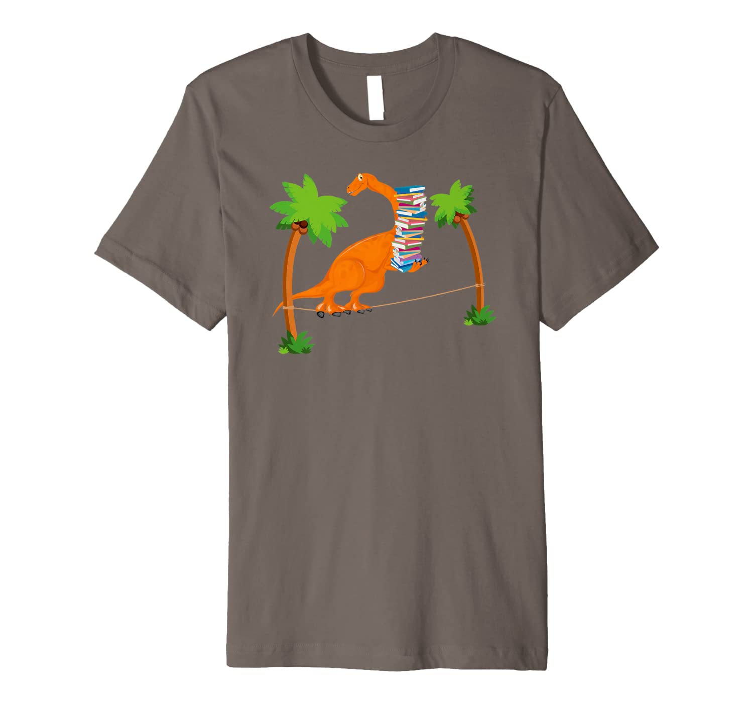 Cute Dinosaur Book Reading Fun Dino Tightrope Between Palms Premium T-Shirt-image-699237018