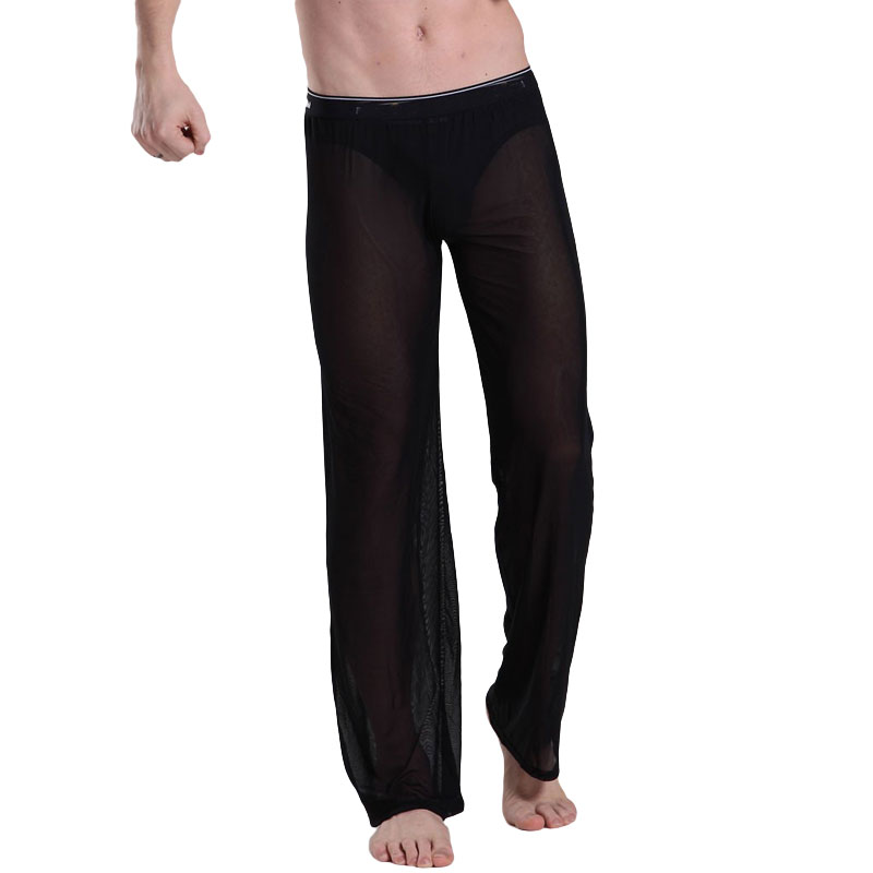 

Sexy Men Mesh Sheer See Through Long Pants Loose Lounge Pants Soild Thin Comfortable Male Homewear Soft Pyjamas Plus Size F30, Black;white