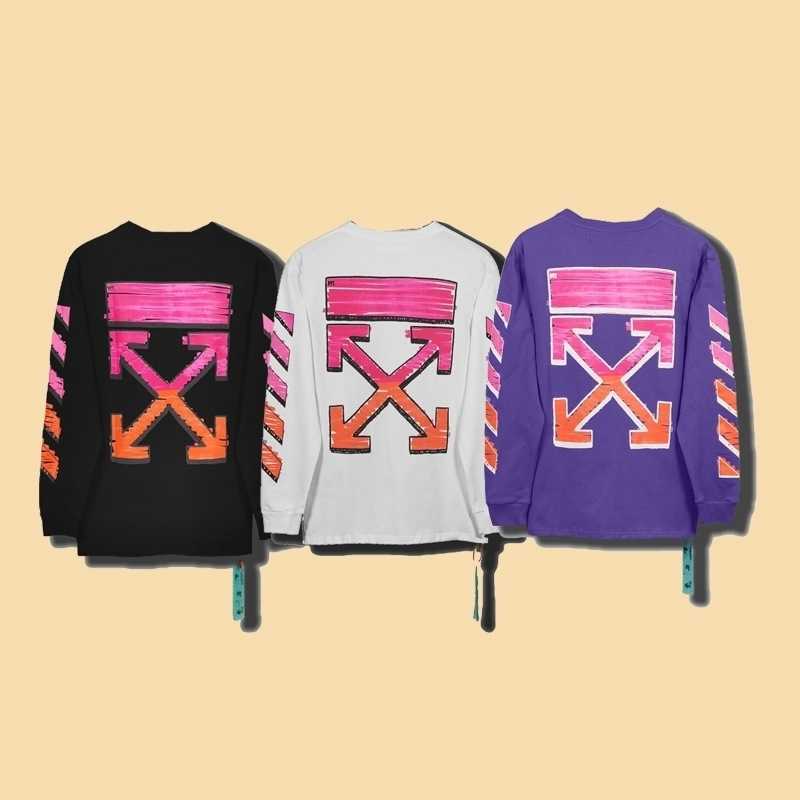 

High version off21 autumn new white pigment graffiti color painting gradient arrow loose couple' same sweater0