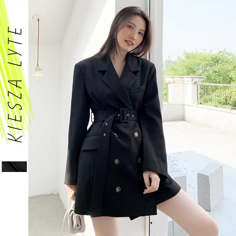 

Blazers for Women Autumn Winter Fashion Designer Office Lady Slim Black With Belt Jackets Formal Outerwear 210608