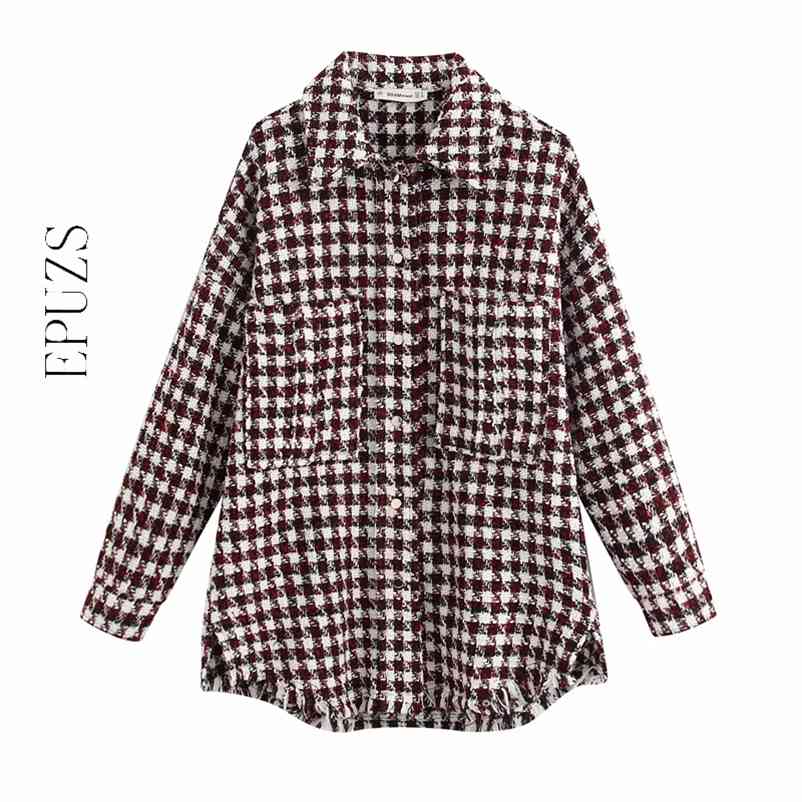

Fashion oversize plaid jacket Women casual tweed coat vintage Long Sleeve office wear long 210521, Gray