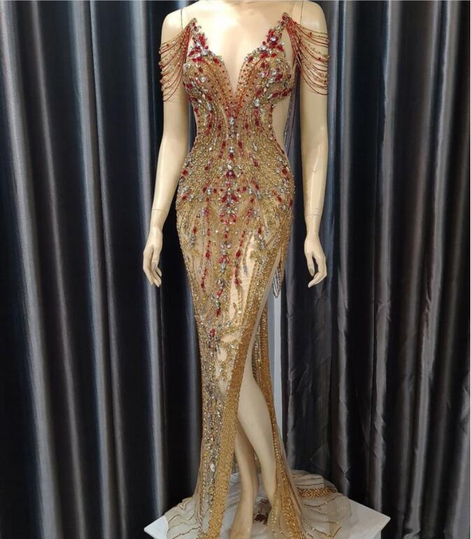 

Women dress Yousef aljasmi Evening dress Sweetheart Gold Beads Mermaid Split Tassel Labourjoisie Kim kardashian kylie jenner, Customize