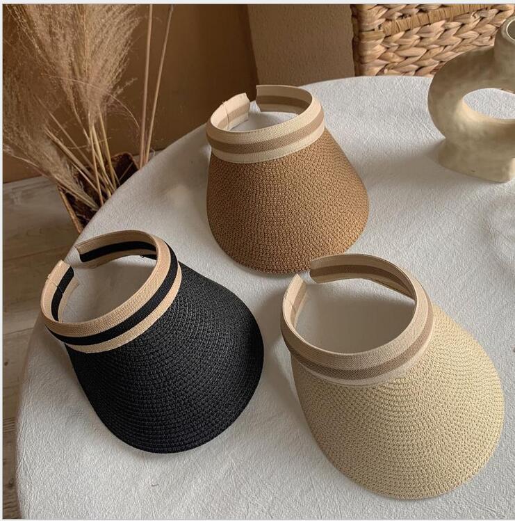 

21 22 sale Summer lady Empty Top Sun Visor Hat Summers straw Wide Brim Suns Caps UV Protection Hats For Men And Women, As pic