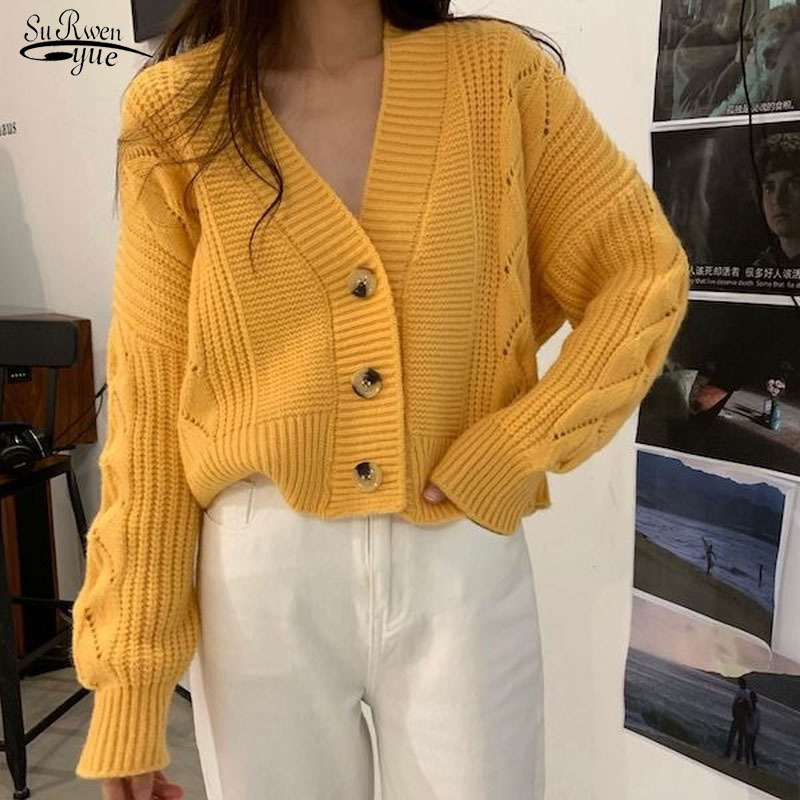 

Autumn Winter Long Sleeve V-Neck Jumper Cardigans Women Short Knitted Sweater Casual Streetwear Fashion Pull Femme Coat 11998 210521, Light blue