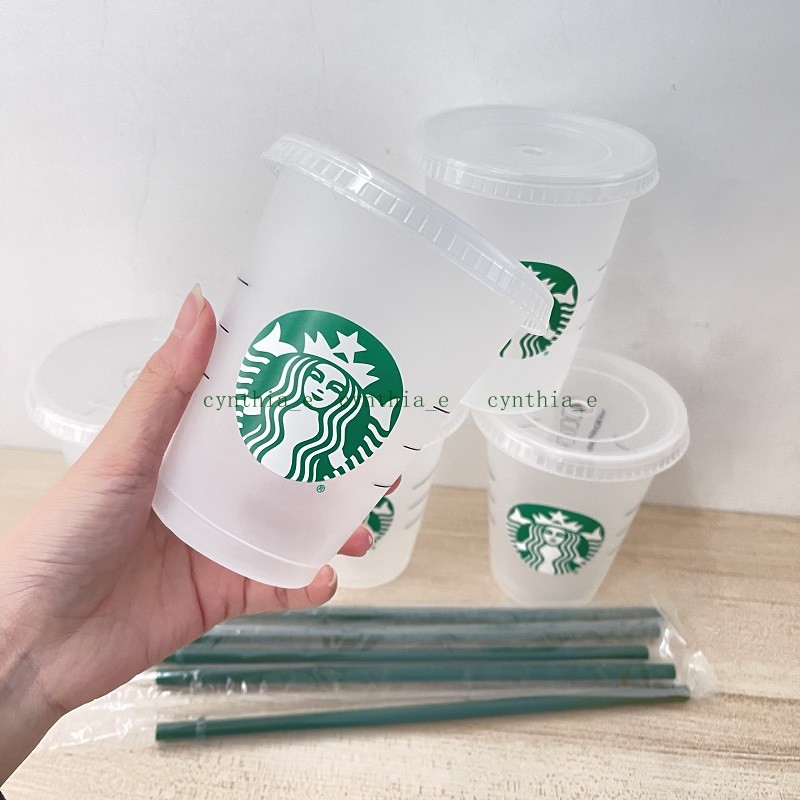 

Starbucks 16oz/473ml Plastic Tumbler Reusable Clear Drinking Flat Bottom Cup Pillar Shape Lid Straw Mug Bardian, Customize