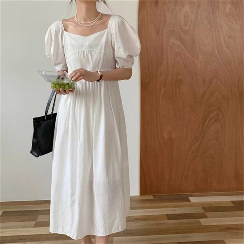 

Vintage Solid Princess French Loose Square Collar Sexy Girls Retro Sweet OL Lady Femme Long Dresses Vestidos 210525, White