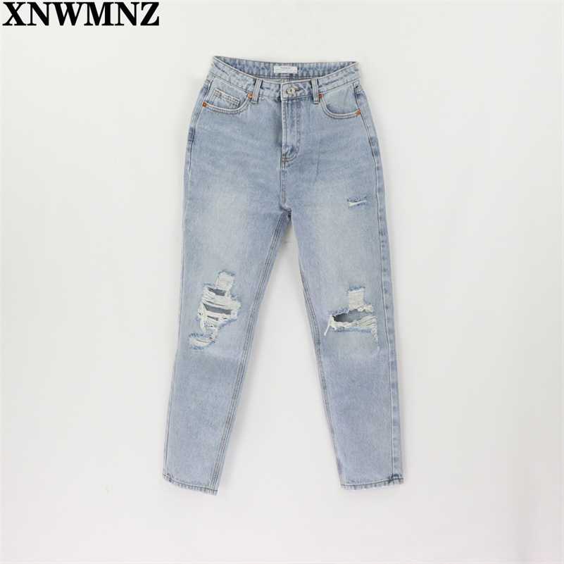 

Za Vintage mom jeans high waisted woman ripped boyfriend for women korean style distressed blue denim pants 211111, Light blue