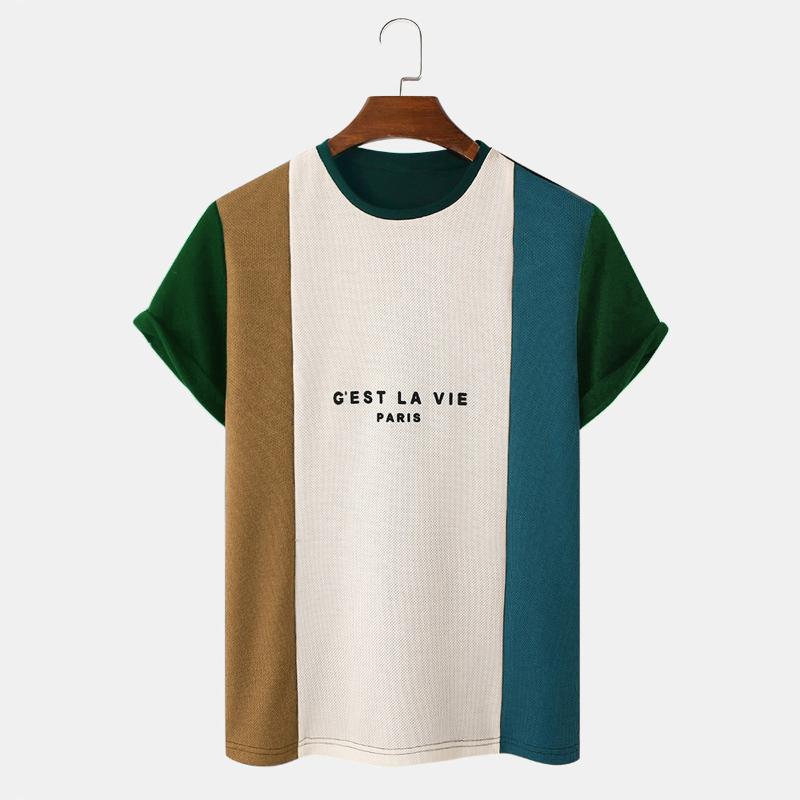 

Men' T-Shirts Mens T-shirt Oversized Vintage Letter Print Short Sleeve Summer Tshirts Fashion Streetwear Patchwork T Shirts Men Camiseta