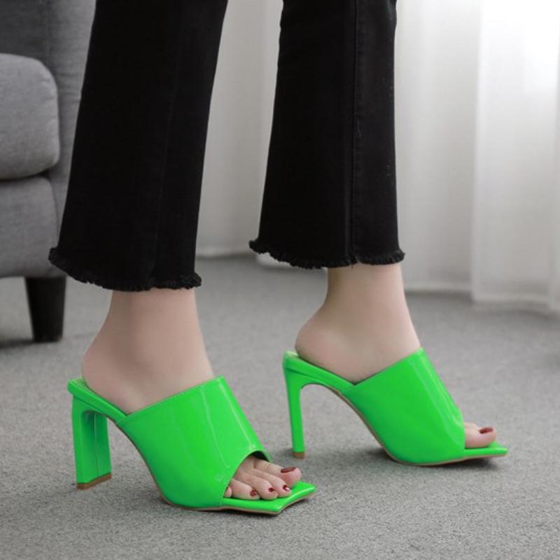 

Slippers Summer Square Toe High Heel Women's Slide Fashion Sexy Women Designer White Party Girls