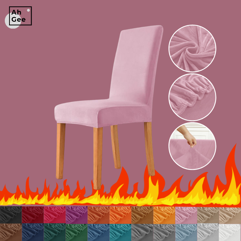 

Velvet Chair Covers Spandex Elastic Cover With Back Solid Color Stretch Pink For Chairs Kitchen