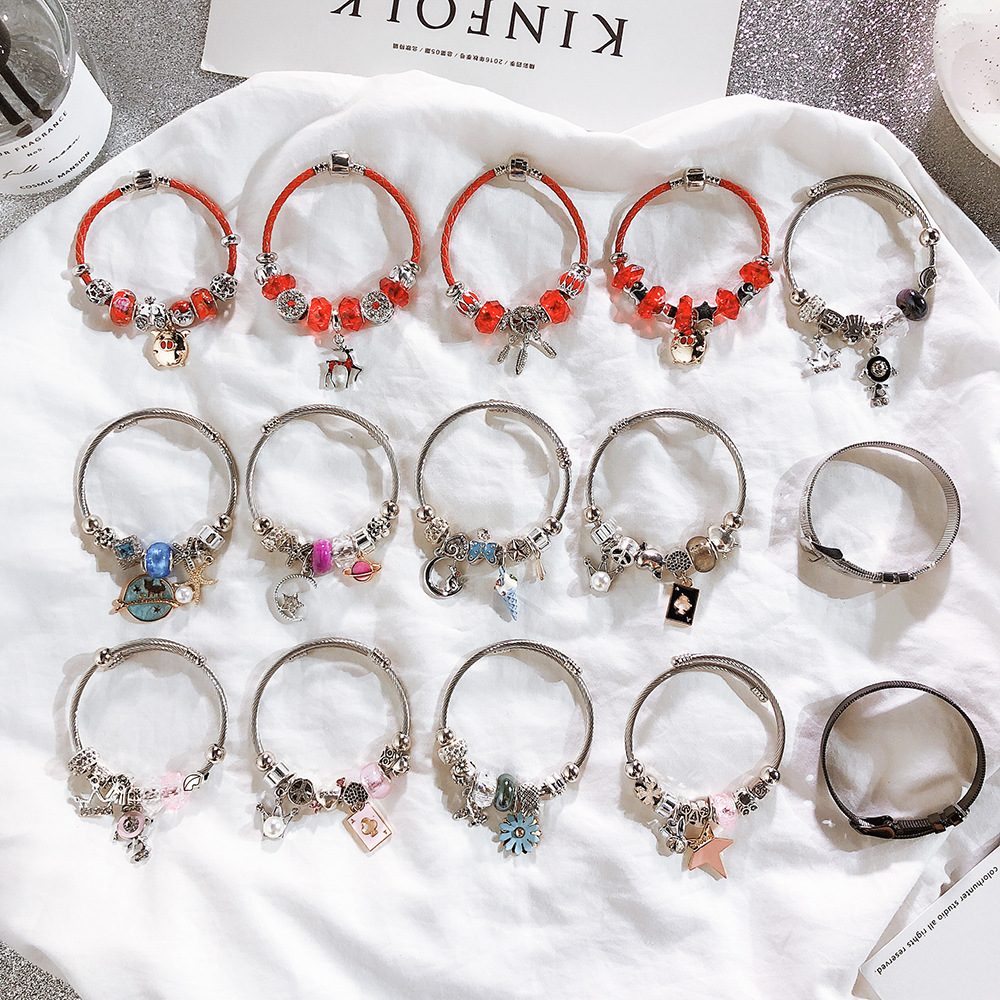 

10pcs/lot Bohemia Stainless Steel Silver Color Crystal Beaded Bracelets For Women Party Gifts Jewelry Mix Style Wholesale