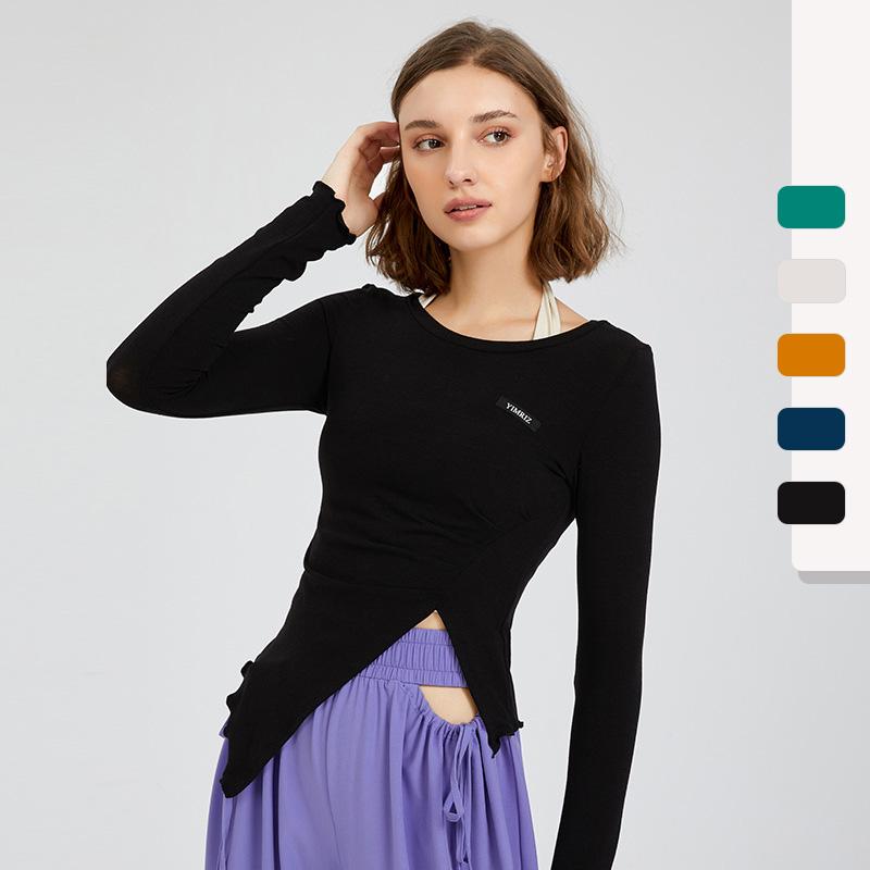 

Yoga Outfit Long Sleeve Sweatshirts For Fitness Sport Tops Women Slit Hem Tight Sexy Sportswear Jogging Tracksuit Gym Clothing