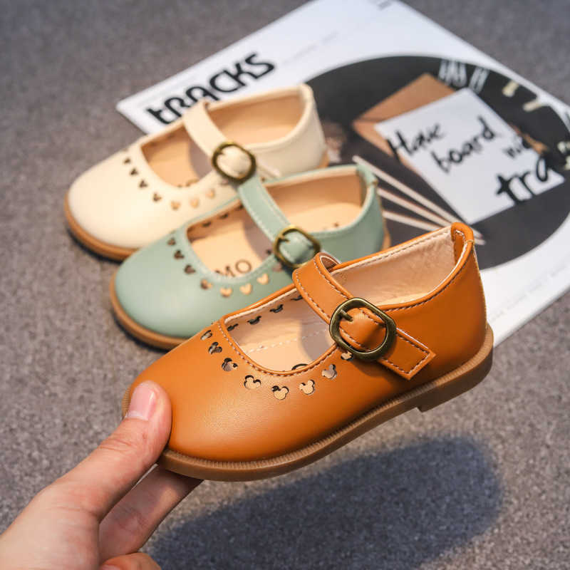 

2021 Spring Autumn Girls Shoes Yellow Mary Janes For Girls Kids Baby Hollow Outs Princess Shoes Kids Flats Leather Dress Shoes X0703, Blue