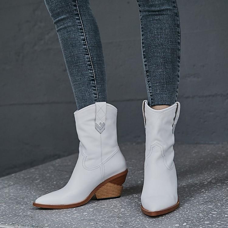 

Boots 2021 Fashion Women Ankle Shoes High Heel Leather Western Cowboy Booties Women's Winter Botines Femeninos, Black