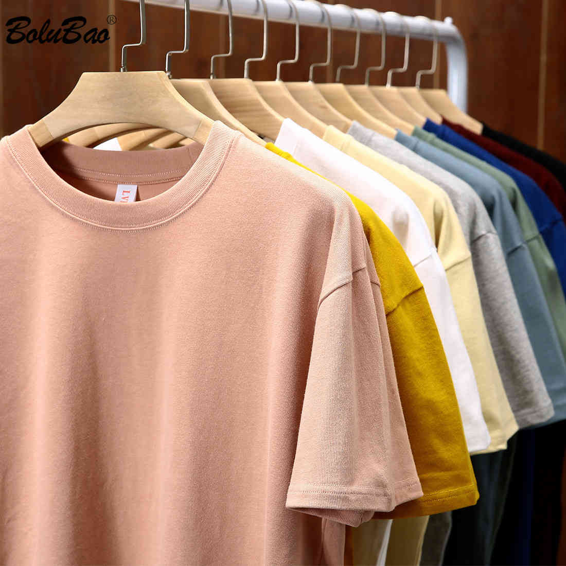 

BOLUBAO Summer Fashion T-Shirt Tops Men Brand Men Street Trend Short Sleeve T Shirt Solid Color Casual Tee Shirts Male 210518, Beige