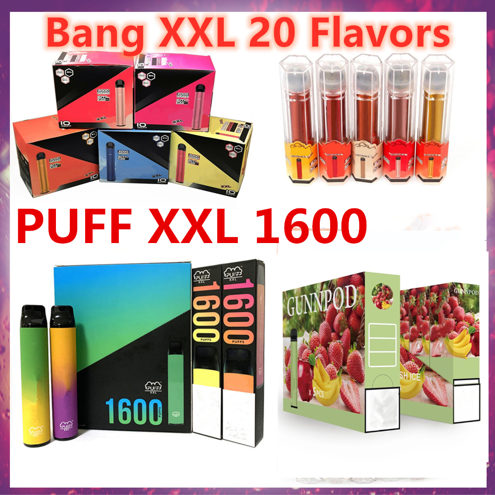 

Disposable E-cigarettes Puff XXL 48 color 1600 Puffs 1000mAh vape pen device prefilled vapor bar plus max double bang 2000 GunnPod cigarette Kit 1250mAh