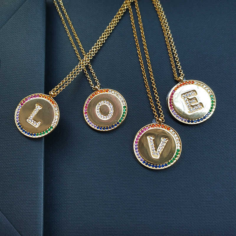 

Fashion Jewelry Necklace Rainbow Letter Crystal Necklace Women Gold Color Bohemio Girls Pendant Zk30 X0707