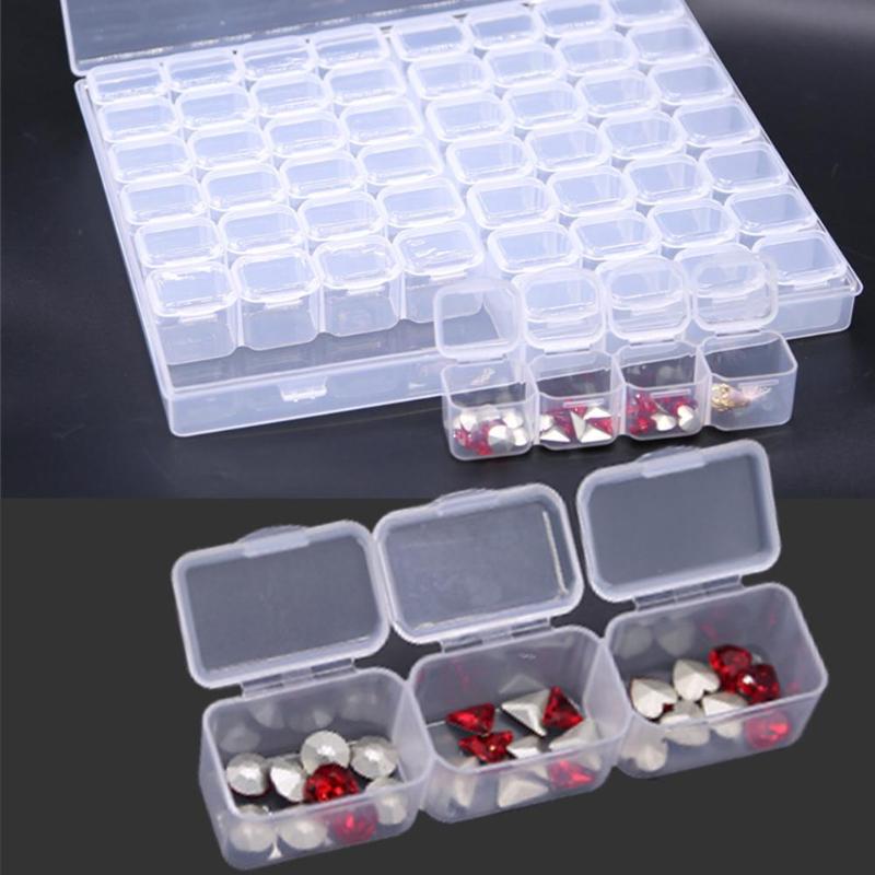 

Nail Art Kits 56 Grid Separate Slots Empty Storage Box Grids Clear Rhinestones Tools Jewelry Beads Display Case Organizer