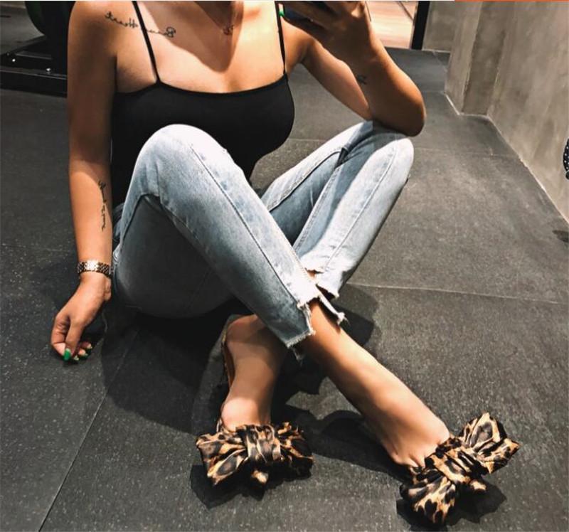 

Slippers Women Shoes Bow-Embellished Leopard Rhinestone Satin Mules Sandals Pointed Toe Stiletto High Heels 2021 Fall Street Looks, Black