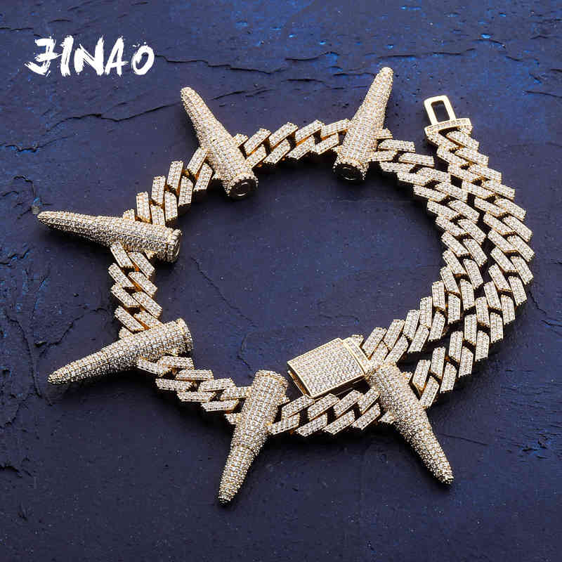 

JINAO New 14 mm Rivet Bullet-shaped Cuban Chain Necklace Full AAA CZ Stones Chain Hip Hop Jewelry Punk Style Necklace X0509