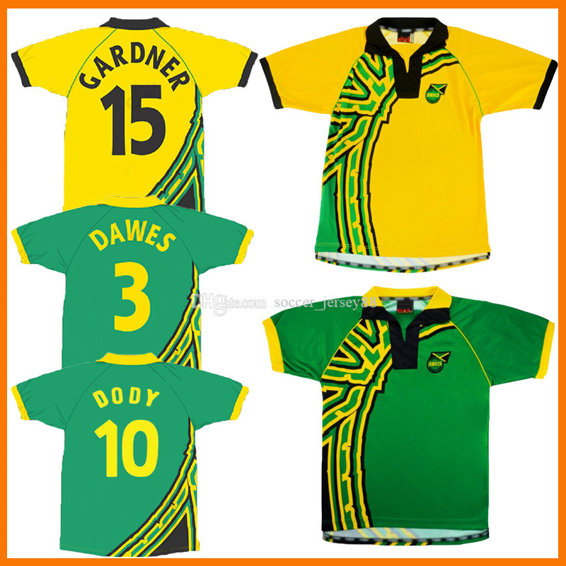 

1998 Jamaica Retro soccer Jerseys 98 Earle Gayle Whitmore Burton Frank Sinclair Home yellow Away green Vintage Classic Camisa de futebol jer, Black;yellow
