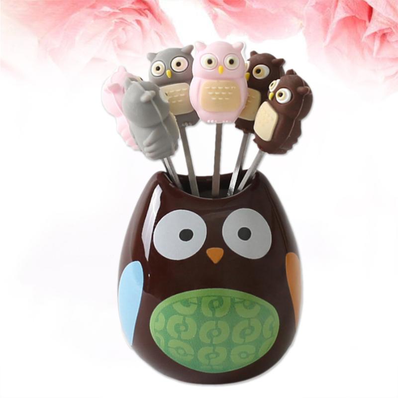 

7pcs/pack Stainless Steel Animal Fruit Fork Cartoon Children Snack Cake Dessert Pick Home Party Decor With Ceramics Forks