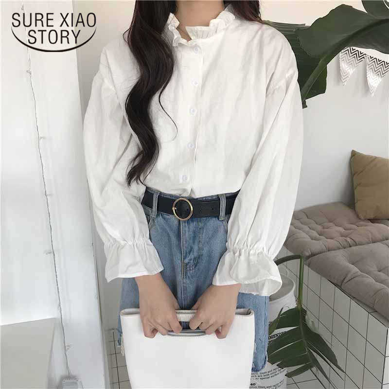 

Korean Style White Solid Blouse Women Autumn Shirt Female Long Sleeve Kawaii Casual Tops Stylish All-match 11359 210527, Apricot