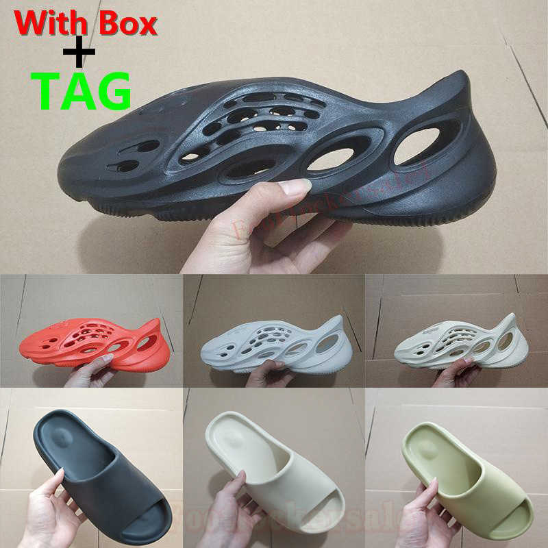 

With Box Foam Runner Women Fashion Designers Flat Slides Flip Flops Men Slippers Black White Sandals Resin Soft Beach Outdoor Slipper Loafer, 3-sandals-red