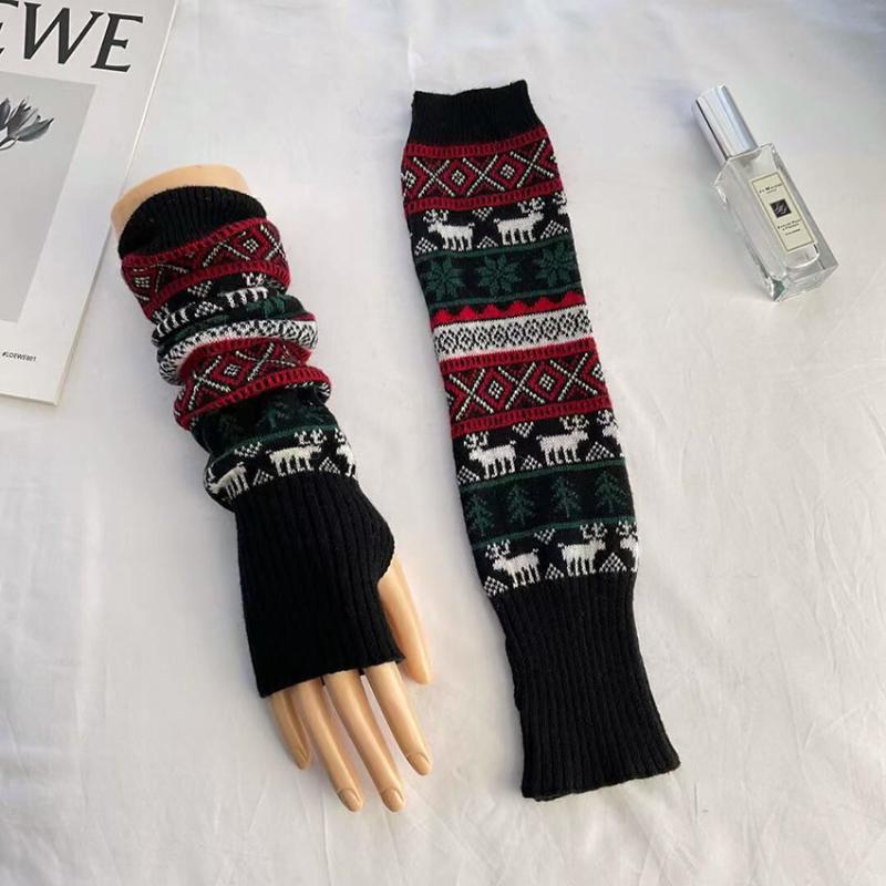 

Five Fingers Gloves Bohemian Fashion Women's Winter Knitted Warm Thick 38cm Elbow Length Animal Snow Arm Warmers Coat Accessory 7colors 2021