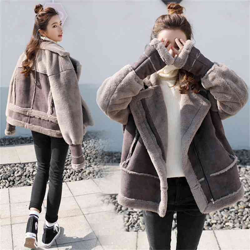 

Women Coats Jacket Motorcycle clothes female vintage winter Lamb hair thickening Short jacket Korean outwear 210519, As picture